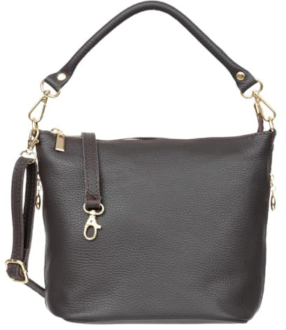 Vezze Molla Ledertasche aus hochwertigem italienischem Glattleder - Kleine Schultertasche mit Reißverschluss - abnehmbarem Riemen - verstärktem Boden - Perfekt für Alltag & Abend - Ebenholz-Braun