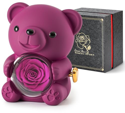 Anthonic - Süßer Teddybär mit konservierter Rose, eine echte Rosenblume im Bär mit eleganter Geschenkbox, romantisches Geschenk für sie am Muttertag, Hochzeit, Jahrestag und Abschied
