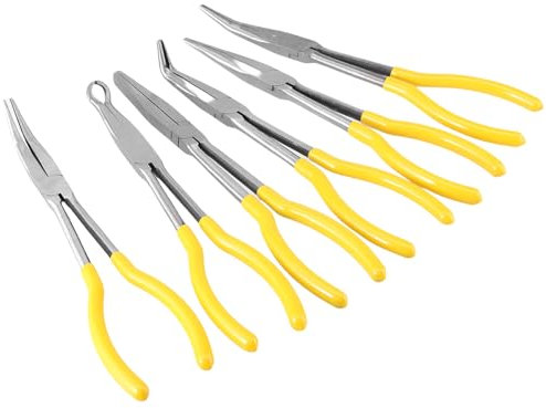 Comprehensive 11inch Long Reach Pliers Set 6Pieces Include Variety of Angles for Tight Space Engineering Repair Tasks