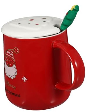 PRETYZOOM Tazza in Ceramica Natalizia Da 500 Ml Con Coperchio E Cucchiaio A Forma Di Babbo Natale Elegante Tazza in Porcellana Per Di Natale