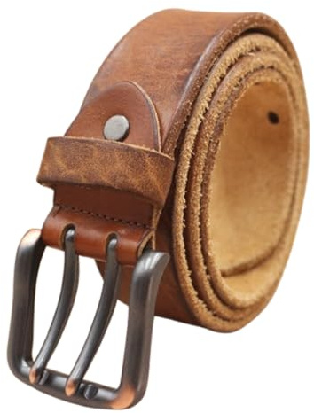 AGUTALITHIC Vintage Gürtel Herren Mit Doppeldorn Schließe Antik Beiläufige Ledergürtel Mit Doppel-Loch Jeansgürtel Kürzbar Für Männer Jeans Anzug(130cm/51, Brown)