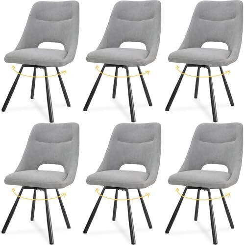 LEWE Esszimmerstühle drehbar 6er Set, Automatisch zurückkehrender Sitz, 180° Drehstuhl, Ergonomischer Polsterstuhl, armlos, Esszimmer Wohnzimmer Schlafzimmer, Kaschmir-Stoff - Grau