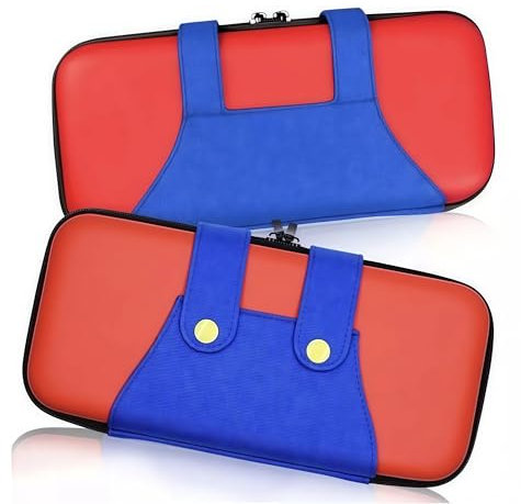 Generico Custodia per Nintendo Switch 2, Design Mario con Guscio Rosso e Fascia Blu, Impermeabile, Supporto Integrato