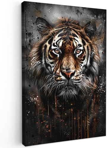 MuchoWow© Wandbilder Groß XXL Schlafzimmer Home Deko Wohnung Bild - Schwarz | 80x120 cm - Wohnzimmer Fotoleinwand Wand Bilder Leinwand Wall Decor Tiger - Tiere - Porträt - Luxus