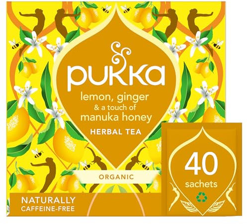 Pukka Herbs Organic Lemon, Ginger and Manuka Honey Herbal Tea Box - 40 Plant Based Biodegradable Tea Bags - Immune Boosting Infusion With Turmeric - For Daily Support - Caffeine Free