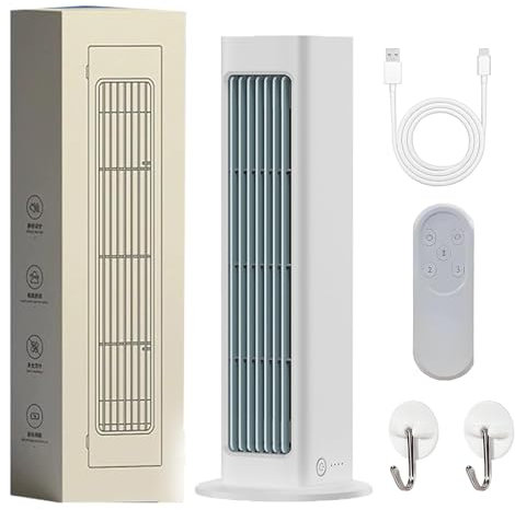 Breezamax, Qinux Breezamax, Breeze Max Air Cooler, Rechargeable Portable Air Conditioners with 3 Speeds, Remote Control & 60° Oscillating, No Drilling Small Air Cooling Fan for Bedroom Office (White)