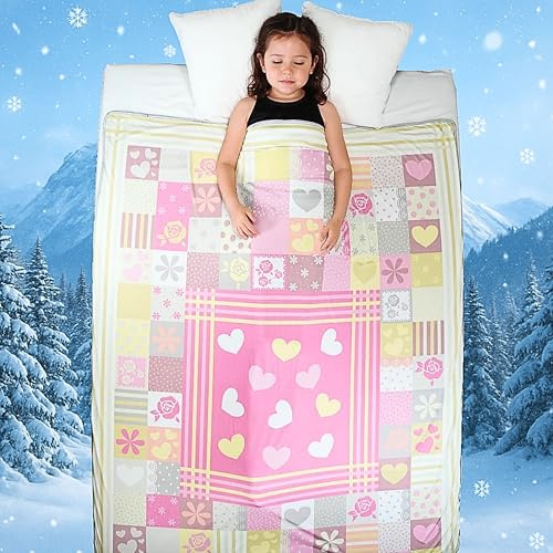 Zinello Design Couverture Rafraichissante Fille - Plaid Rafraichissant Cœurs Patchwork Anti Chaleur FrostWeave Q-Max >0.4 Couette Rafraichissante Enfant Été Respirant (150x200cm)