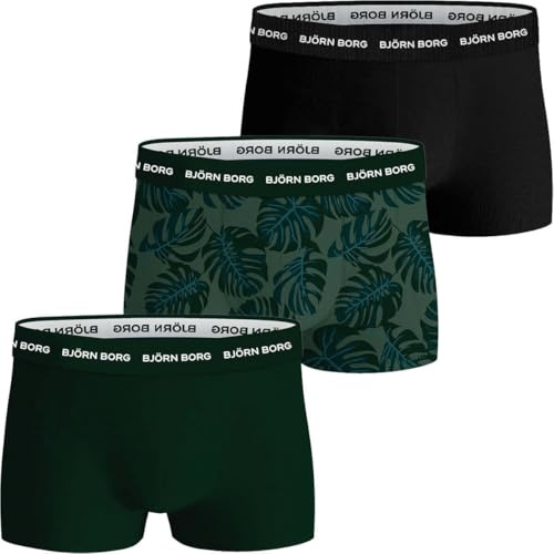 Björn Borg Men's Cotton Stretch Trunks 3-Pack – Soft Breathable Underwear with Logo Waistband (UK, Alpha, S, Regular, Regular, Blue, Tulip Print)