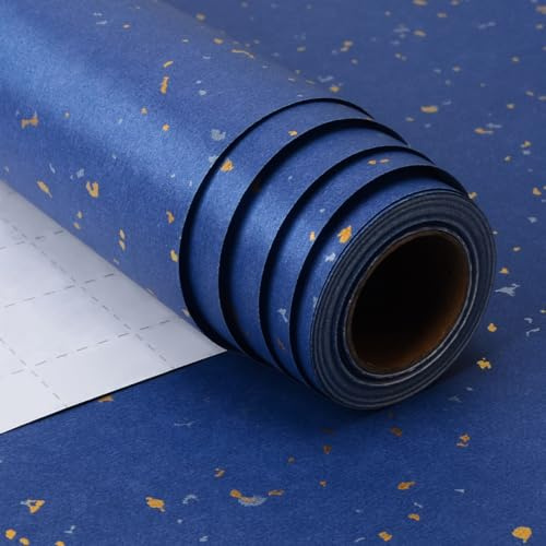 Papier Cadeau Bleu, 43 cm x 10 m Papier Cadeau Bleu Or Argent pour Noël Anniversaire Mariage