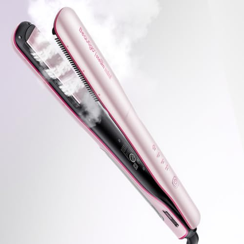 Steam Hair Straightener Flat Iron, Anti-Frizz Moisturizing Steam, Reduce Heat Damage, 20s Fast Heat, Ceramic Plates for Thick, Curly & Frizzy Hair, Beautigo, Rose Gold