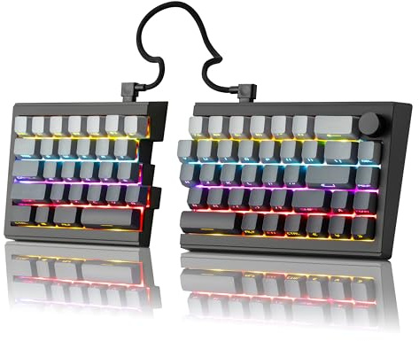 ZORNHER ST68 Ergonomic Split Keyboard,65% Wireless Gaming Keyboard with Knob,65% Black Hot-Swappable Mechanical Keyboards for Win/Mac,Silent Switches,RGB Backlit