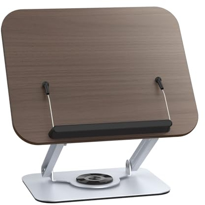 Plyisty Book Stand with Elastic Clips Adjustable Book Holder with 360° Rotating Base for Recipe Tablet Laptop Music Score Typing (Silver)