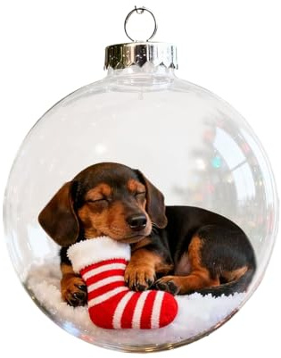Hund Christbaumschmuck Transparent - Bruchsichere Weihnachtskugel Mit Dackel Design 8x8x8 cm, Für Weihnachtsdekoration Innen Und Außen Für Zuhause, Geschäfte Und Feiern