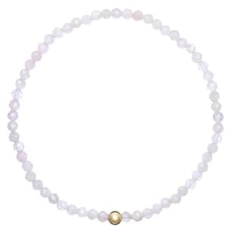 DomiSoul Bracelet en pierres naturelles | Pierre de lune & quartz rose | Fait main | Pierres certifiées 3 mm| Plaqué or 14 carats