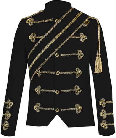 Vhersily Herren Pailletten Jacke Mittelalter Stil Steampunk Hussar Napoleon Military Drummer Parade Jacket für Halloween Party Abzeichen Cosplay für Erwachsene Karneval Clubwear, Schwarz , XS