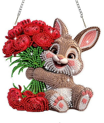 Bowetile Diamond Painting Anhänger Rosen, Osterhase Diamant Painting Fensterbilder Valentinstag Erwachsene, Kinder Bilder Kristall Hängende Ornament Kreatives Basteln Fenster Garten, Decor Geschenk
