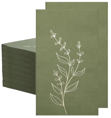 Ruispeed 100 Stück Olivgrün Servietten mit Gold-Foil Blättern – 2-lagige Party Servietten für Geburtstag, Hochzeit, Weihnachten & Picknick, Elegante Tischdeko für Erwachsene und Kinder