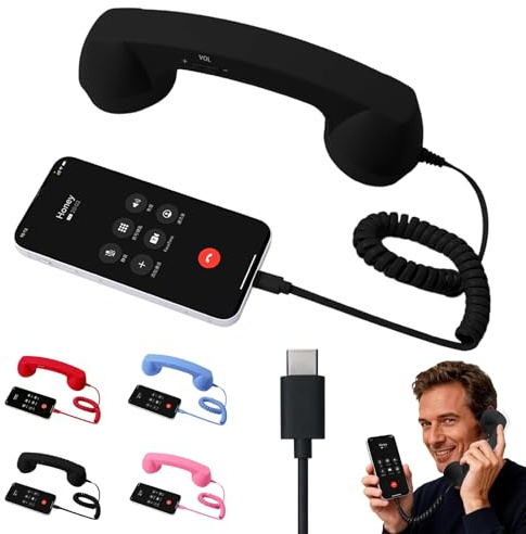 Retro-Telefonhörer für iPhone und Android, 2026 Typ-C-Empfänger mit Mikrofon und Lautsprecher, Vintage-Festnetz-Griff für Geräuschunterdrückung, Anrufe, Meetings und Heimbüro-Schreibtisch