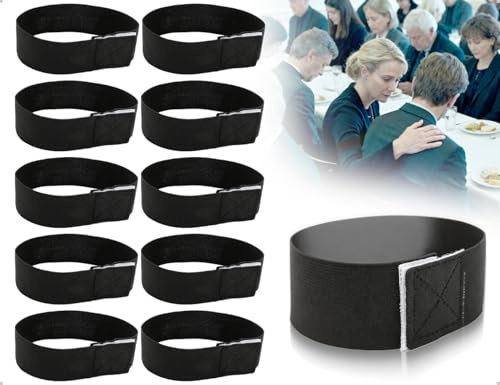 SAHONFEN 10 Stück Trauerflor Armbinde,Elastisches Zuschneidbar Trauerflor Armband,verwendet für Beerdigung,Basketball,Fußballmannschaft,Sport(Schwarz)