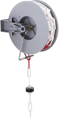 kaiserkraft | Absperraufroller | Automatisch, mit Gliederkette rot / weiß, Gewicht 9 kg
