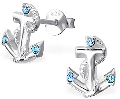 Blau Kristall Anker Ohrstecker 925 Echt Silber Ohrringe