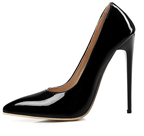 SJJH Damen Elegant Pumps mit Hehem Stiletto Absatz Schuhe für Hochzeit (Schwarz, 43 EU)