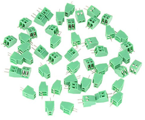 50 pezzi Passo PCB morsettiera vite, 2Pin Morsetti a Vite per Montaggio su PCB Morsetto 2.54 mm, Verde