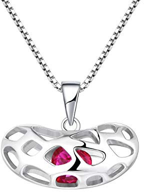 Starchenie Bohnen Kette Silber 925 Bohnen Käfig Rot Herz Anhänger Halskette für Damen