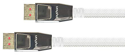 PYTHON Series PREMIUM DisplayPort 1.4 Kabel - 8K @60 Hz / 4K @240 Hz - Vollmetallstecker mit Verriegelung, vergoldete Stecker, 3-fach Schirmung - KUPFERLEITER - Nylongeflecht - WEISS - 5 m