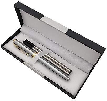 Accod Metal Ballpoint Pen Roller Ballpen Signature Pen with Two Replaceable Black Refills(0.5mm) Nice Gift for Friends Family Colleagues and Business Partners(Silver)