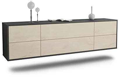 Dekati Lowboard Saint Paul hängend (180x49x35cm) Korpus anthrazit matt - Front Holz-Design Zeder - Push to Open