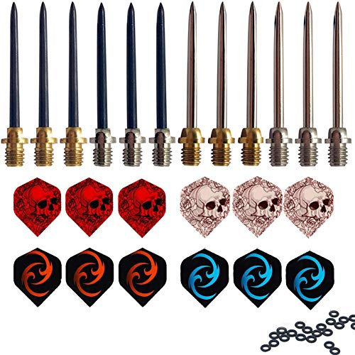 DAHI dartspitzen 12pcs dartpfei Spitzen und Dart Flights - 4 Sets Dart Spitzen und 4 Set Dart Flights und Dart gummiring