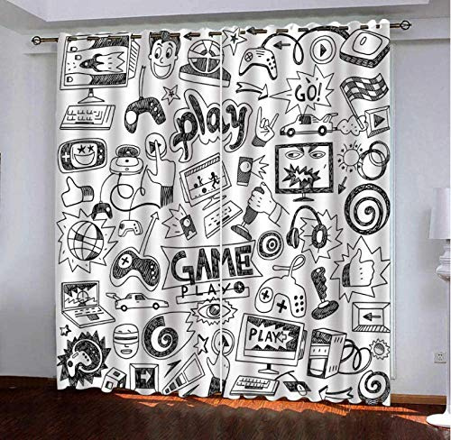 PANDAWDD Gardinen Vorhang Vorhänge Wohnzimmer 2Er Set,Vorhang Blickdicht Ösen Schallschutz Schlafzimmer Kinderzimmer Modern Fenster Dekoration Cartoon-Spielmuster,H160XB140cm