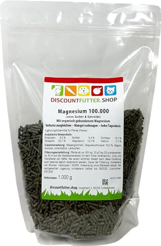 discountfutter.shop - Magnesium 100.000 - Pellets1 kg I ohne Getreide und Zuckerzusatz hochdosiert, Futtermittel für schreckhafte Pferde und Pferde mit Magnesiummangel, stärkt Muskelstoffwechsel