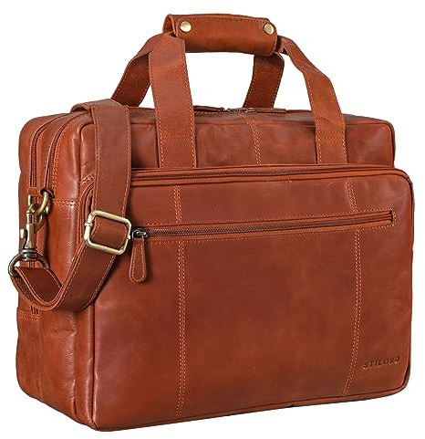 STILORD Experience XL Aktentasche Leder Herren 15,6 Zoll Laptoptasche Business Lehrertasche Große Umhängetasche Arbeitstasche Bürotasche mit Trolleyschlaufe Echtleder Farbe:vegetabil - Brandy
