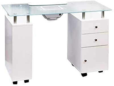 Mesa Manicura Profesional Mesa de Trabajo Salón Belleza (MS Cristal Blanco)