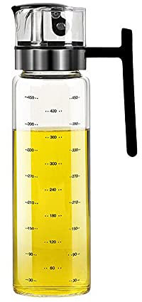 XiaoShenLu Ölflasche Ölspender Glas, Olivenöl Dispenser mit Anti-Schmutz Verschluss Auslaufsicher und Tropffrei für BBQ Grillen Kochen, 500ml