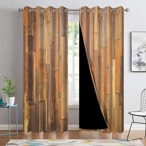 DORCEV Holzvorhänge, vertikale Dielen, Holzfenstervorhänge, rustikale Holz-Scheunentür, Maserung, Landhausstil, Hartholz, Garagentor, Schlafzimmer, Wohnzimmer, Fenstervorhänge, Dekoration mit Ösen,