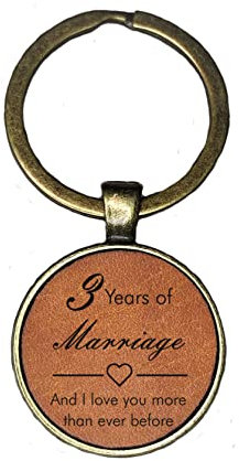 3 Years Of Marriage, 3rd Wedding Anniversary Keyring, Leather Gift Key Chain (And I Love You More Than Ever Before)