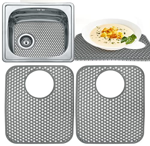 2 alfombrillas de silicona para fregadero, protector de fregadero plegable antideslizante, alfombrillas de rejilla para fregadero para la parte inferior de la cocina, baño, fregadero (agujero trasero)