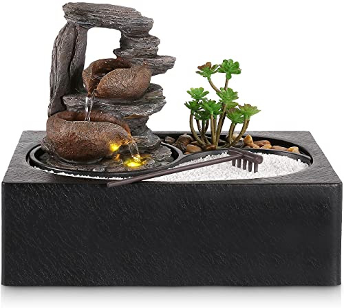 WICHEMI Tabletop Water Fountain Buddha Fountain Indoor with LED Light