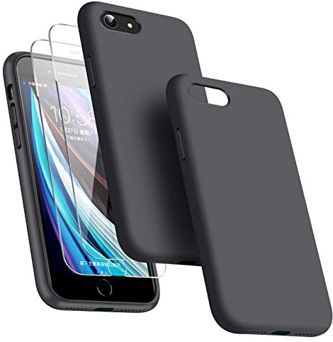 Dssairo [3-in-1 für iPhone SE Hülle 2022/3rd/2020/2nd gen, iPhone 7/8 Hülle, mit 2 Displayschutzfolien, Flüssigsilikon, ultradünn, stoßfest, Schutzhülle [Mikrofaser-Futter] (Space Gray)