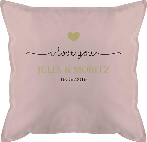 Kissen 50x50 - Ideen - I Love You mit Datum I Partner Geschenk I Geschenk Paare - 50 x 50 cm - Hellrosa - Alles Liebe zum Valentinstag Dich schmusekissen Freundin Geschenke partnerpillow