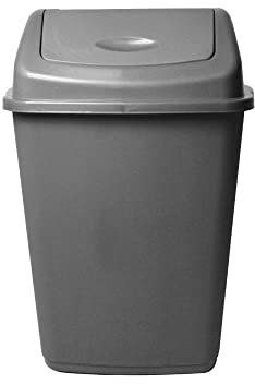 50L 50 Litre Silver Plastic Kitchen Bin with Swing Lid Opening 65cm (H) x 43cm (W) x 32cm (D) - Single Bin