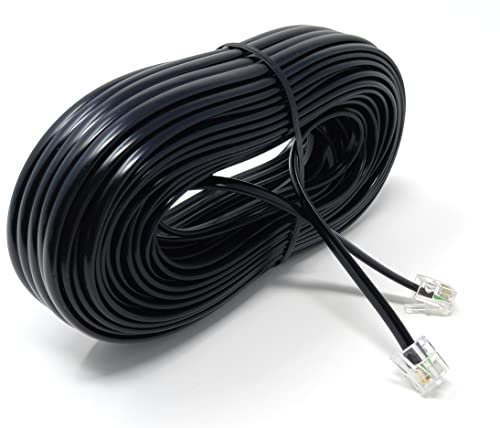 DRUT 20m, RJ11 to RJ11 Telephone Landline Cable ADSL (6P4C) Flat Lead High Speed BT Internet Broadband Male to Male Router, Modem, Phone Extension Wire (65ft, Black)