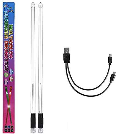 Minghunian Paire de baguettes de batterie LED rechargeables USB avec interrupteur pour performance scénique 15 couleurs dégradées