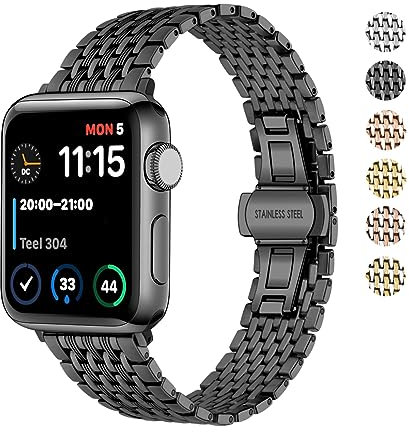 Hstrap Kompatibel mit Apple Watch Armband 38 mm, 40 mm, 41 mm, schwarz, Edelstahl-Uhrenarmbänder für Apple Watch SE Serie 8, 7, 6, 5, 4, 3, 2, 1