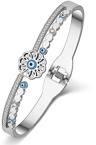 NEWEI Cute Evil Eye Armbänder Teufelsauge Böser Blick Armband Schutzarmband Türkisches Auge für Damen Mädchen Charms Blaues Auge Schutz Geschenke (E Türkisches Auge Silber)