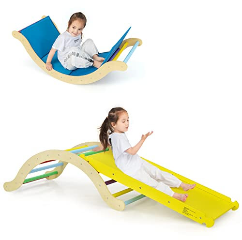 COSTWAY 4 in 1 Set da Arrampicata per Bambini, Scala Giochi Arrampicata con Tappetino, Scala a Volta Versatile per Arrampicarsi e Scivolare, Carico 60 kg (Colorato)