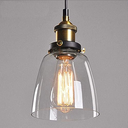 Lustre Suspension Abat-jour Verre Lampe Luminaire Industrielle E27 Vintage Edison Rétro Plafonnier Eclairage Plafond Ligne de suspension ajustable Rond abat-jour restaurant cuisine Chambre salon (D)